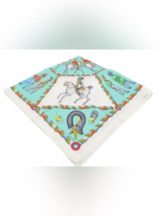 Hermes Accessories - Hermes with box Equestrian Print Silk Scarf in Mint and White